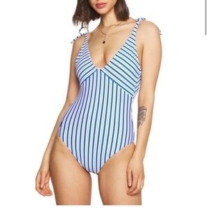 Polo Ralph Lauren Striped Open Back Swim Suit Cut Out Low Back Small Coastal